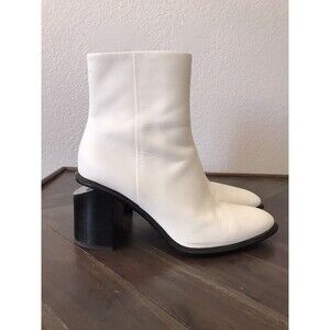 Alexander Wang White Leather Almond Toe Cutout Heeled Bootie Boots Womens 37